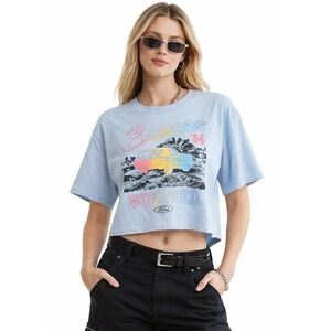 Ford Crop Graphic Tee Cotton Blue Y2K Bronco Built Wild Streetwear L‎ NWT